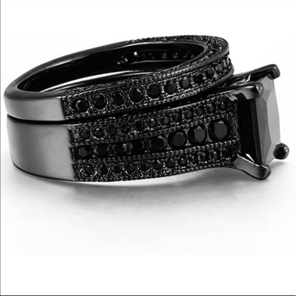 NEW💍PRINCESS CUT BLACK SAPPHIRE 925 SILVER RING, CUTE RING, SHINY RING. - Picture 5 of 5